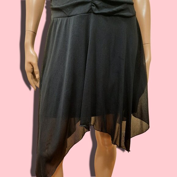 90s Y2K Black Mesh Dress Ruched Asymmetric Halter Party Cocktail size M - Picture 4 of 6
